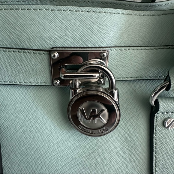 Michael Kors Mint Green Leather Satchel With Silver-Tone Hardware & Dust Bag - Picture 6 of 14